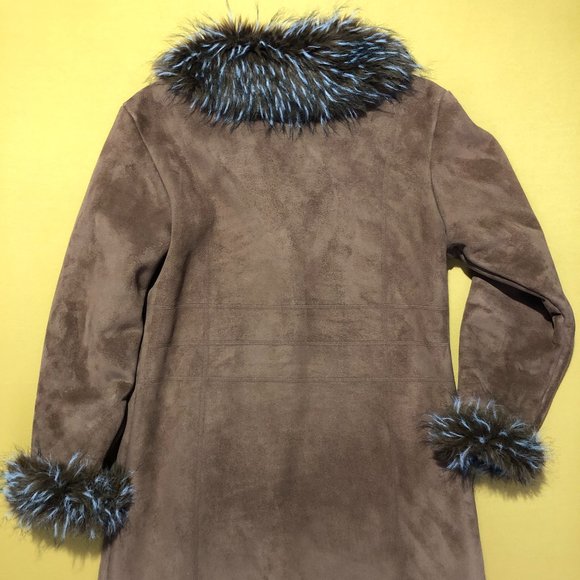 Carolina Colours Womens Size M Tan Genuine Suede Leather Faux Fur Shearling Coat - Picture 9 of 12